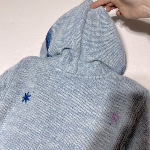 Kyber Blue Knit Full Zip Lined Wool Snowflake Flower Hoodie Sweater S - Picture 12 of 15